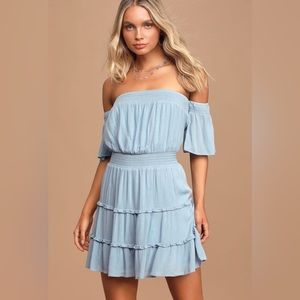 Dusty Blue tiered mini dress
